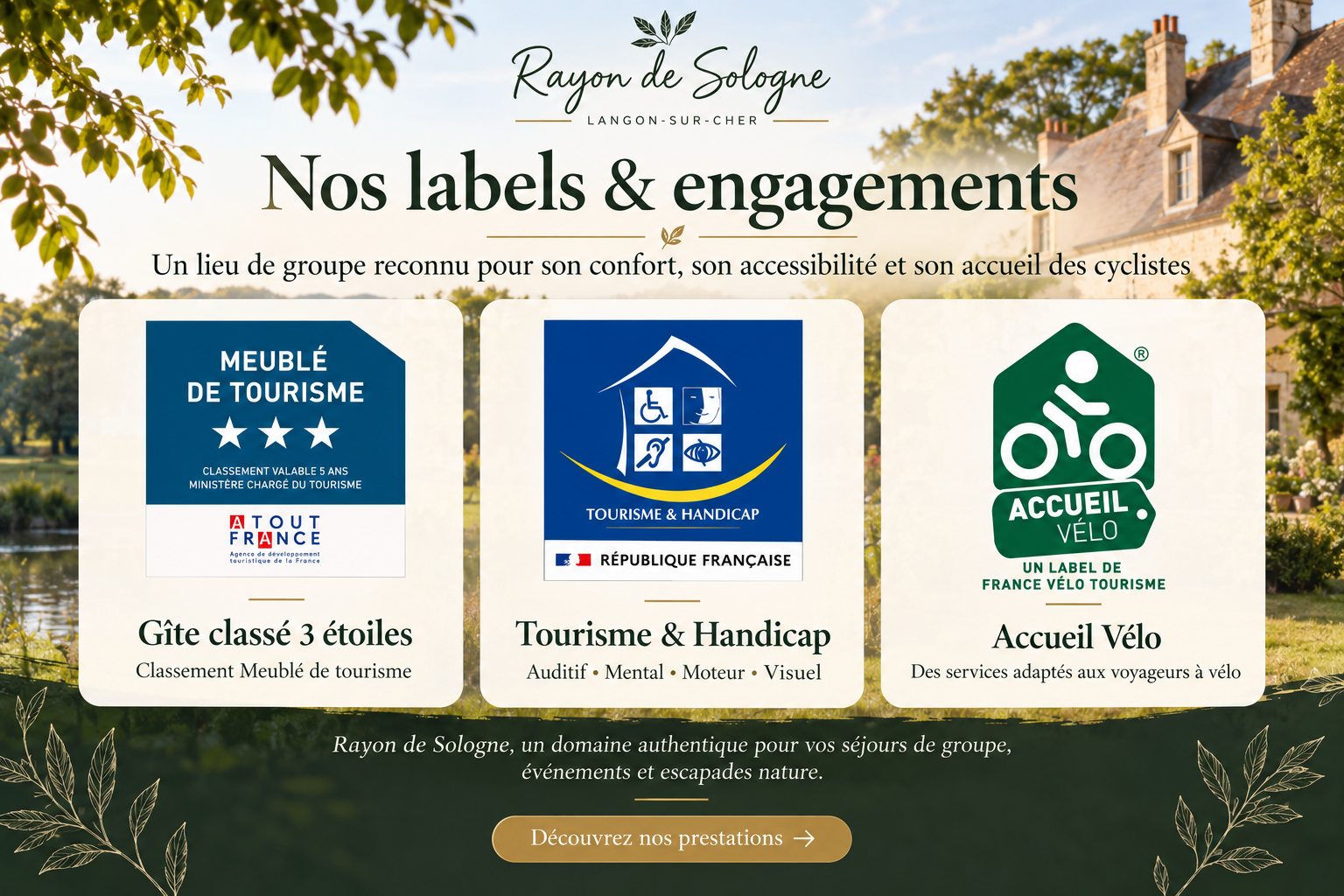 Label rayon de sologne tourisme handicap accueil velo gite meuble 3 etoiles