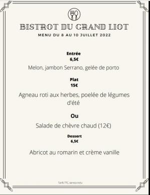 Menu 8 juillet