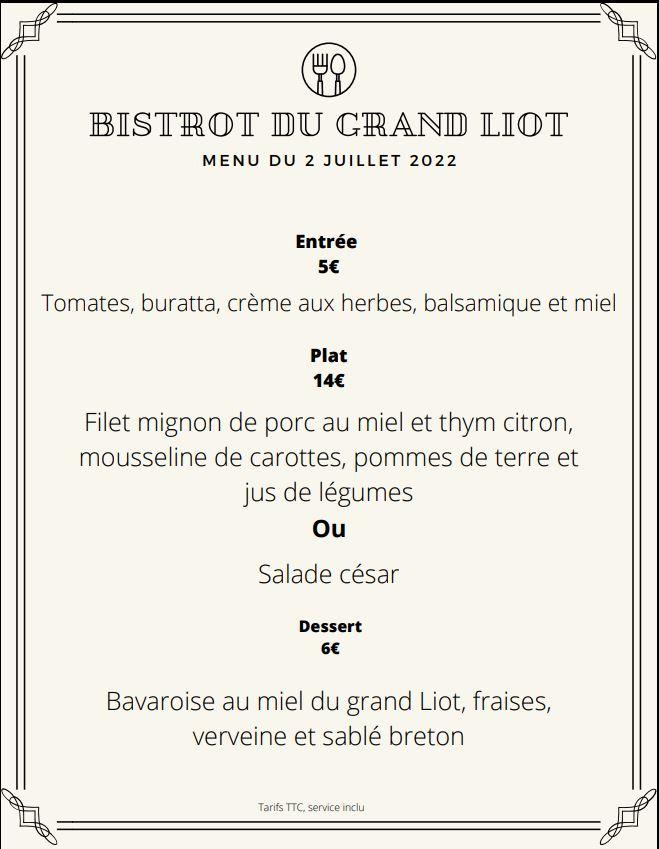 Menu du 2 juillet