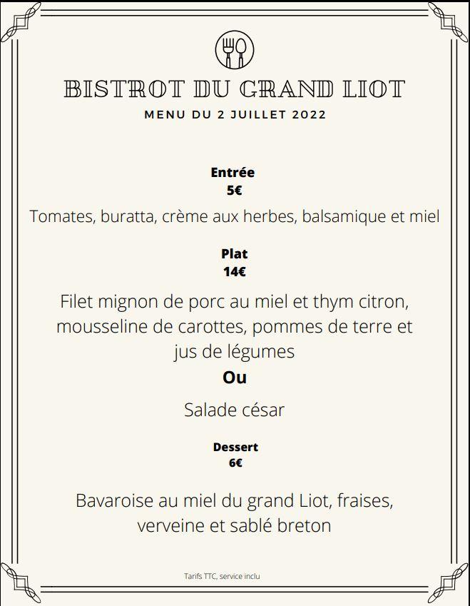 Menu du 2 juillet